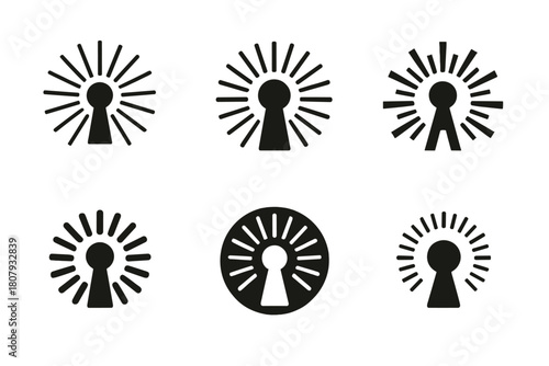 Creative Epiphany Icons. Unexpected epiphany. Icon set. Set Logo of unexpected epiphany: symbolic burst of creativity and realization. harmonious