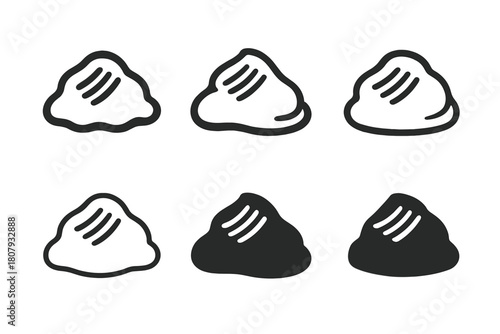 Mashed Potato Logos. Mashed potato mound. Icon set. Set Logo of mashed potato mound: serving spoon scooping mashed potatoes. harmonious logo variations of the