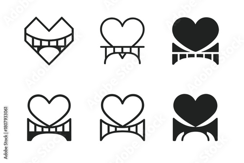 Harmonious Heart Bridges. Distance in relationship. Icon set. Set Logo of distance in relationship: bridge forming a heart shape. harmonious logo variations of