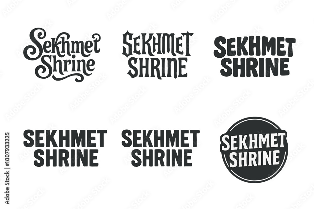 Obraz premium Sekhmet Lettering Variations. Sekhmet Goddess. Set lettering. harmonious lettering variations of the same emblematic concept, each with different artistic