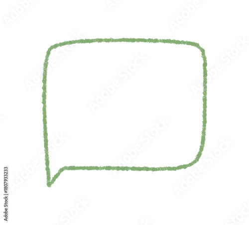 Hand drawn fluid speech balloon with crayon outline in green. Rectangle chat box for message and communication, sketch bubble shape with round edges, modern style for creative text concept.