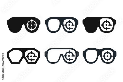Augmented Reality Glasses Icons. Augmented reality glasses for gaming or navigation. Icon set. Set Logo of augmented reality glasses for gaming or navigation: