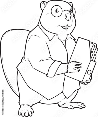 Beaver Secretary Folder Office Animal Vector Graphic Art Illustration