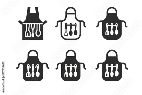 Home Cooking Icons. Home cooking. Icon set. Set Logo of home cooking: open recipe book beside spice jars. harmonious logo variations of the same emblematic