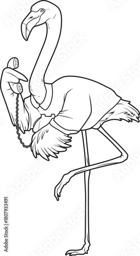 Flamingo Secretary Telephone Office Animal Vector Graphic Art Illustration