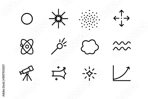 Big Bang Icon Set. big bang. Icon set. Set Logo of big bang: expanding light rings. harmonious logo variations of the same emblematic concept, each with