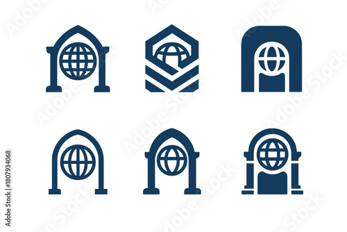 Customs Brokers Icon Set. customs brokers. Icon set. Set Logo of customs brokers: shield with import-export arrows. harmonious logo variations of the same