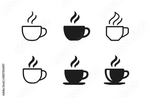 Coffee Brewing Icons. Coffee brewing. Icon set. Set Logo of coffee brewing: steaming carafe. harmonious logo variations of the same emblematic concept, each