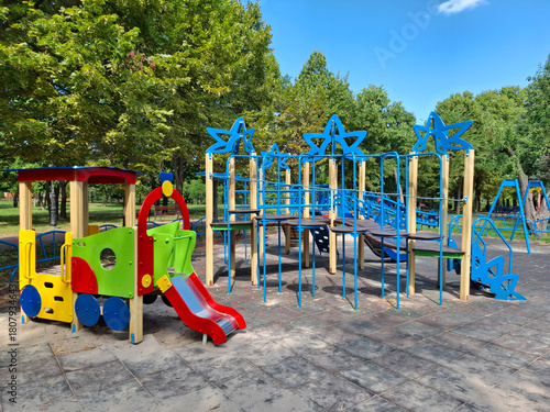 Childrens playground without people in the park area