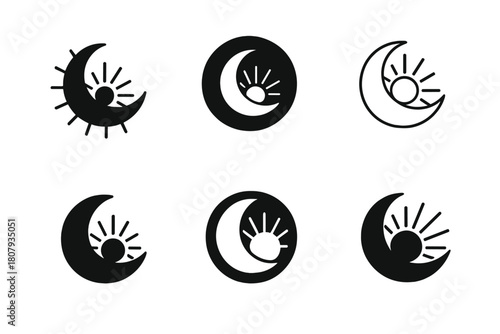 Moonlight Emblem Variations. Bright light in dark. Icon set. Set Logo of bright light in dark: moonlight glow. harmonious logo variations of the same