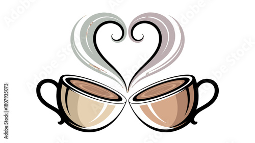 Two cups of coffee forming a heart with steam.