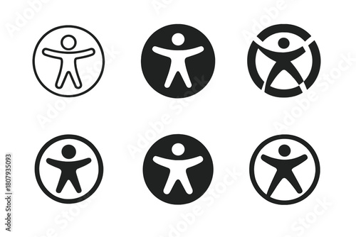 Inclusive Design Logos. Inclusive and accessible design. Icon set. Set Logo of inclusive and accessible design: universal accessibility symbol. harmonious logo