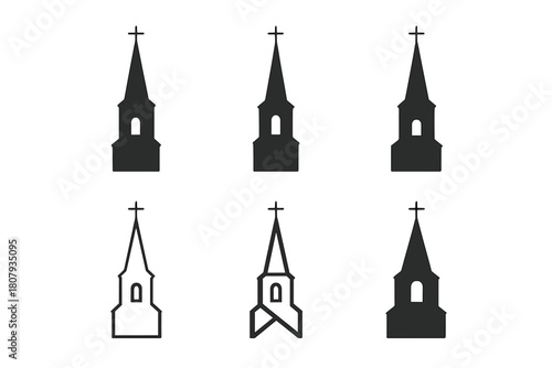 Christian Church Architecture Icons. The development of Christian church architecture. Icon set. Set Logo of The development of Christian church architecture: