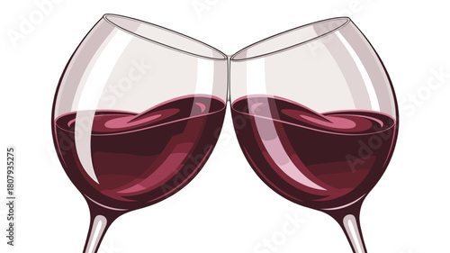 Two glasses of red wine clinking in a toast.