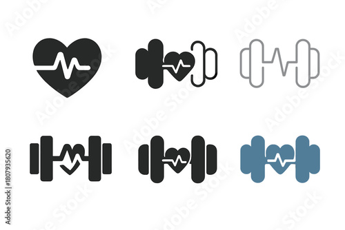 Personalized Fitness Logos. Personalized fitness equipment. Icon set. Set Logo of personalized fitness equipment: treadmill interface. harmonious