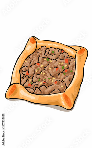  Delicious Food Snack The Pastry skin is shaped into a bowl filled with minced meat, Paprika and sesame seeds.meat pie