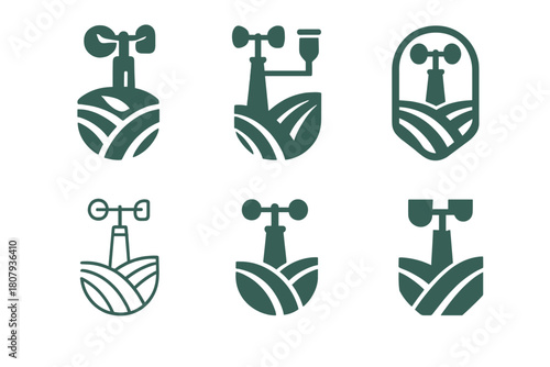 Agriculture Climate Logos. Agriculture and climate change. Icon set. Set Logo of agriculture and climate change: on-farm weather station with anemometer and