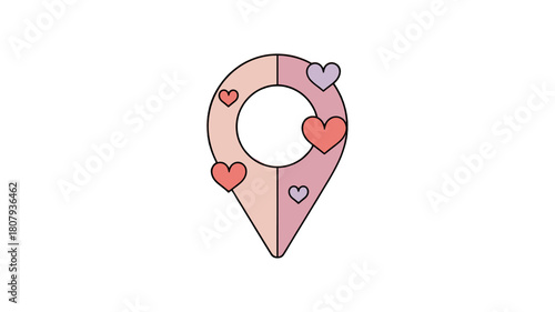 A charming illustration of a location pin filled with hearts, symbolizing love and connection.