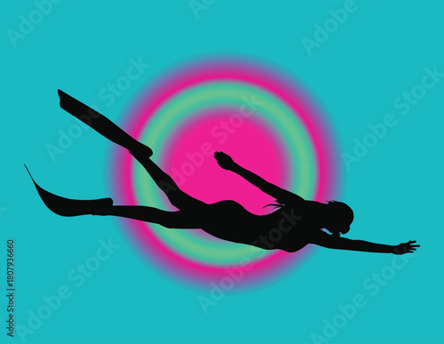 Woman swimming in an abstract hole silhouette