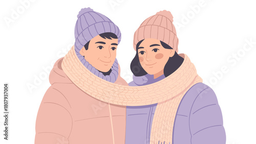 A couple in warm winter attire sharing an intimate moment.