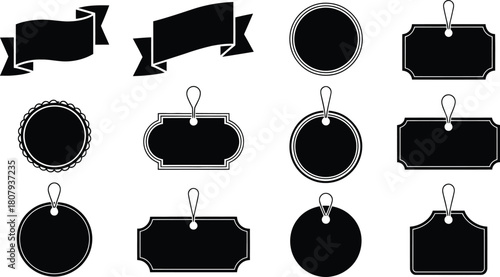 Collection of black silhouette price tags