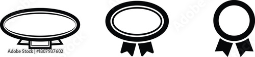 Three black and white award ribbon icons.