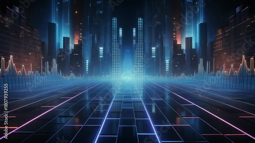 Wallpaper Mural Digital music equalizer with seamless animated bars pulsing to rhythm creating vibrant sound visualization, audio energy flow, and dynamic modern abstract digital music design Torontodigital.ca