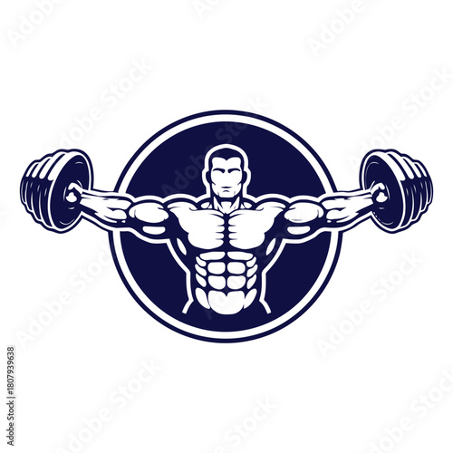 Bodybuilder with barbell in a circle fitness and weightlifting Vector