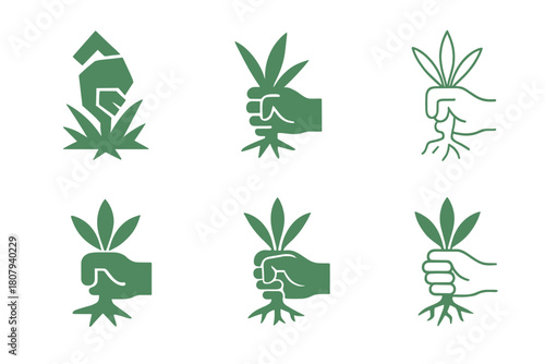 Invasive Species Logos. Invasive species. Icon set. Set Logo of invasive species: circular ecosystem being engulfed by foreign growth. harmonious