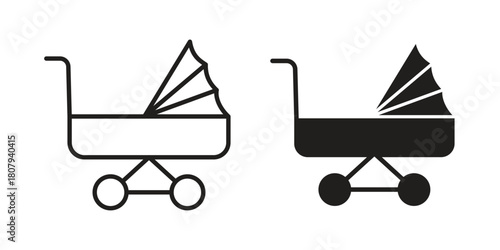 Baby carriage icon flat simple icon. Liner version - stock vector.