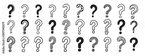 Question mark doodle set cartoon help ask hand drawn
