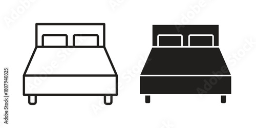 Bed icon flat simple icon. Liner version - stock vector.
