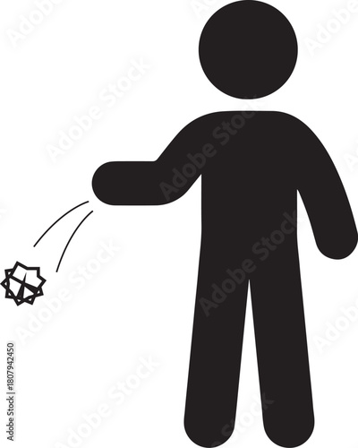 Stick figure icon throwing away crumpled paper