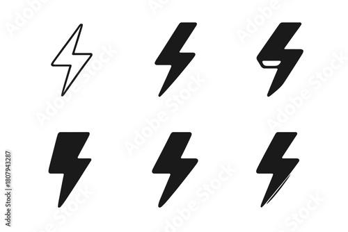 Lightning Logo Set. Lightning strike. Icon set. Set Logo of lightning strike: single bolt. harmonious logo variations of the same emblematic concept, each with