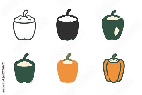 Stuffed Vegetables Icons. Stuffed vegetables. Icon set. Set Logo of Stuffed vegetables: Stuffed zucchini. harmonious logo variations of the same emblematic