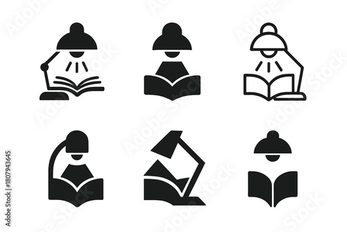 Library Logo Variations. Library. Icon set. Set Logo of library: globe and book representing world knowledge. harmonious logo variations of the same emblematic