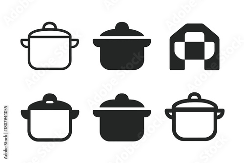 Home Activities Icons. Home activities. Icon set. Set Logo of home activities: cooking pot. harmonious logo variations of the same emblematic concept, each