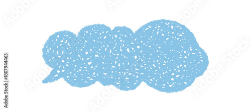 Chalk cloud speech balloon scribble creates an organic message bubble in blue. Chat and thought graphic forms a unique communication concept with soft hand drawn texture for social background or