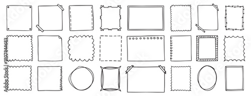 Doodle thin line frame geometric rectangle and square border set. abstract empty line shapes hand drawn style frames. 