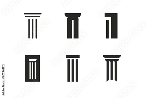 Column Logo Variations. Slim columns. Icon set. Set Logo of slim columns: minimalist pillar. harmonious logo variations of the same emblematic concept, each