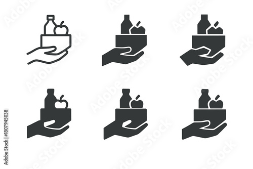 Volunteer Outreach Logos. Volunteers distributing food and supplies in disaster areas. Icon set. Set Logo of Volunteers distributing food and supplies in