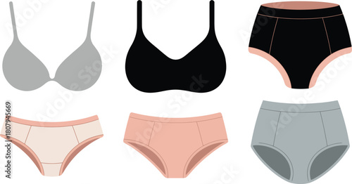 Women's Underwear and Bra Set Vector Illustration