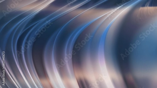 Abstract flowing lines of blue, white, and brown light.