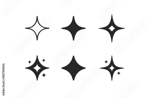 Glint Logo Variations. Glint. Icon set. Set Logo of Glint: Shimmering star. harmonious logo variations of the same emblematic concept, each with different