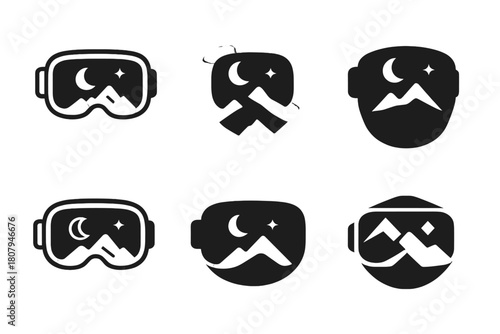 Escapism Marketing Logos. escapism in marketing. Icon set. Set Logo of escapism in marketing: portal-shaped advertisement. harmonious logo variations of the