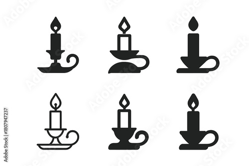 Candle Icon Set. Candle light. Icon set. Set Logo of candle light: candle in holder. harmonious logo variations of the same emblematic concept, each with