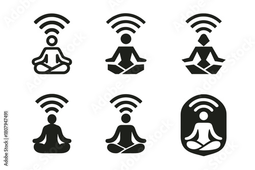 Digital Detox Icons. Digital detox and mindfulness practices. Icon set. Set Logo of digital detox and mindfulness practices: smartphone transforming into a