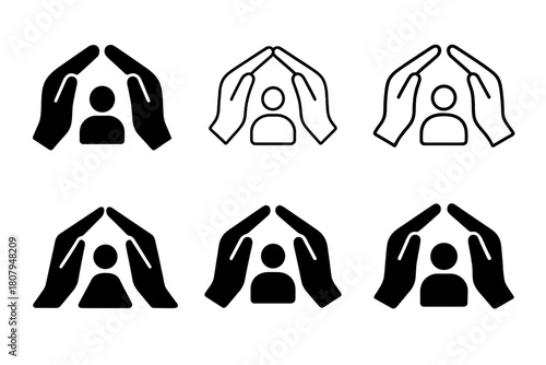 Migrant Rights Logos. Migrant rights. Icon set. Set Logo of Migrant Rights: open door leading to a brighter horizon. harmonious logo variations of the same