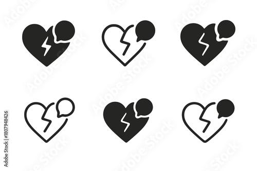 Emotional Notification Logos. Emotional weight of notifications. Icon set. Set Logo of emotional weight of notifications: broken heart and message bubble.
