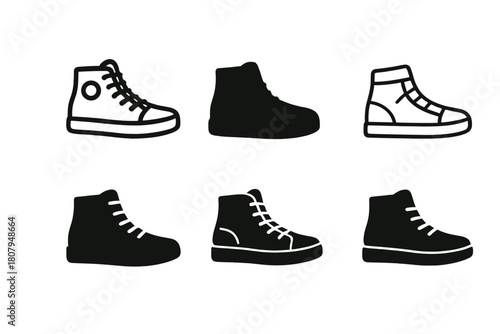 Street Fashion Icons. Street style fashion. Icon set. Set Logo of Street style fashion: High-top sneakers. harmonious logo variations of the same emblematic